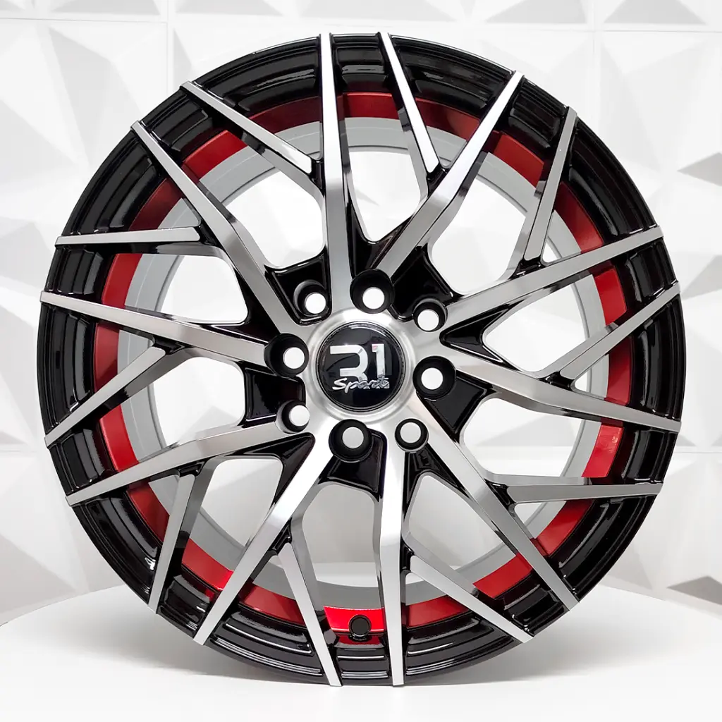 RIN 15X7 4-100/114.3 R1 SPORT 1049 BLACK MACHINE FACE+RED UNDERCUT ET30 CB73.1 