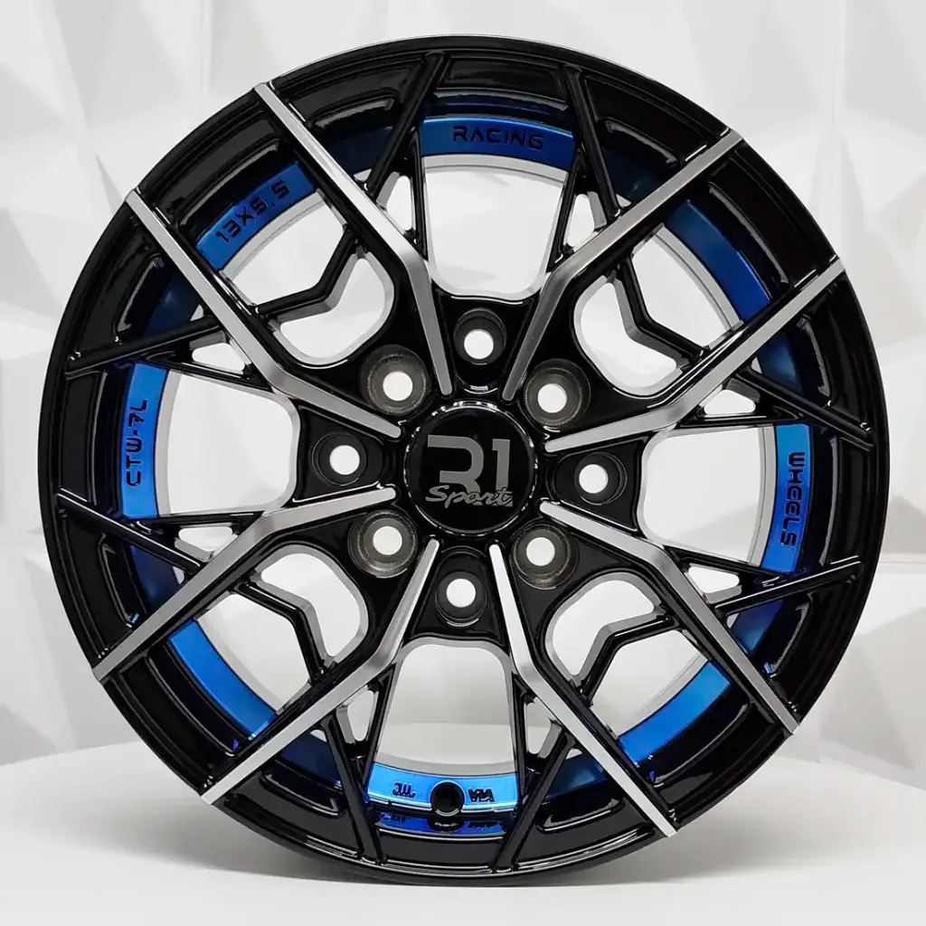 RIN 13X5.5 4-100/114.3 R1 SPORT RGW03 BLACK MACHINE FACE+BLUE UNDERCUT ET35 CB73.1 